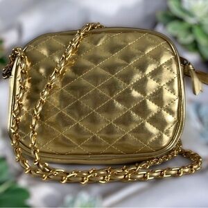 Gold Quilted Crossbody Bag with Chain Strap